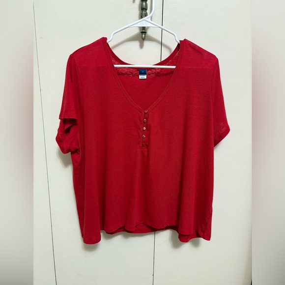Old Navy Tops - Old Navy Red Henley Short Sleeve Top V-Neck Woman 2X